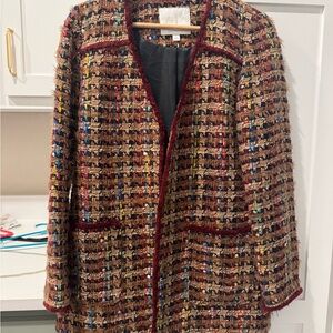 Anthropologie Burgundy Multicolor Tweed Blazer